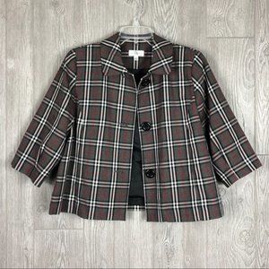 Studio Works 3/4 Sleeve Jacket Plaid Petite Medium
